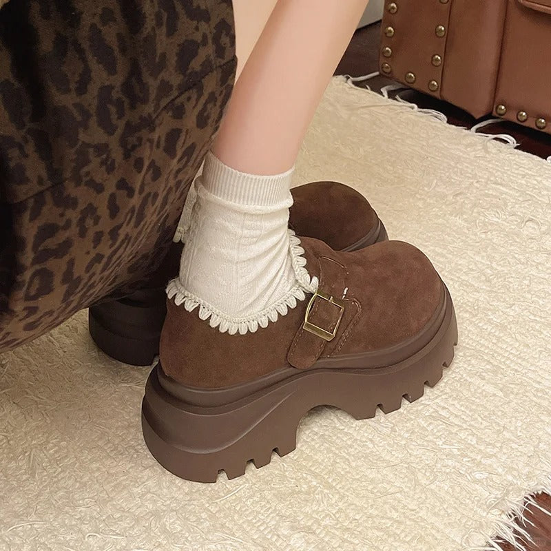 Retro Platform Loafer with Full Coverage & Lace Design