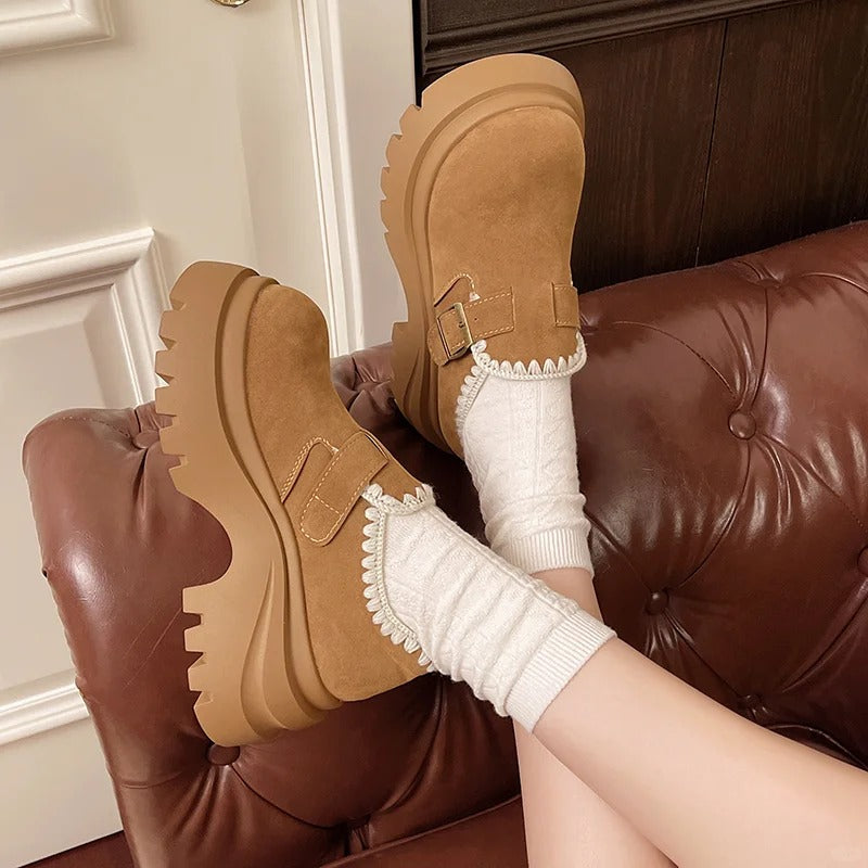 Retro Platform Loafer with Full Coverage & Lace Design